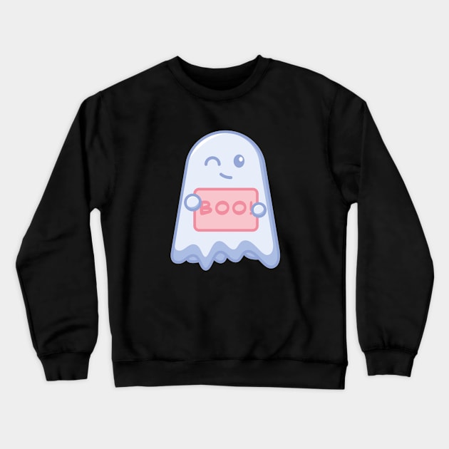 Cute ghost with BOO! sign Crewneck Sweatshirt by Adrian's Outline